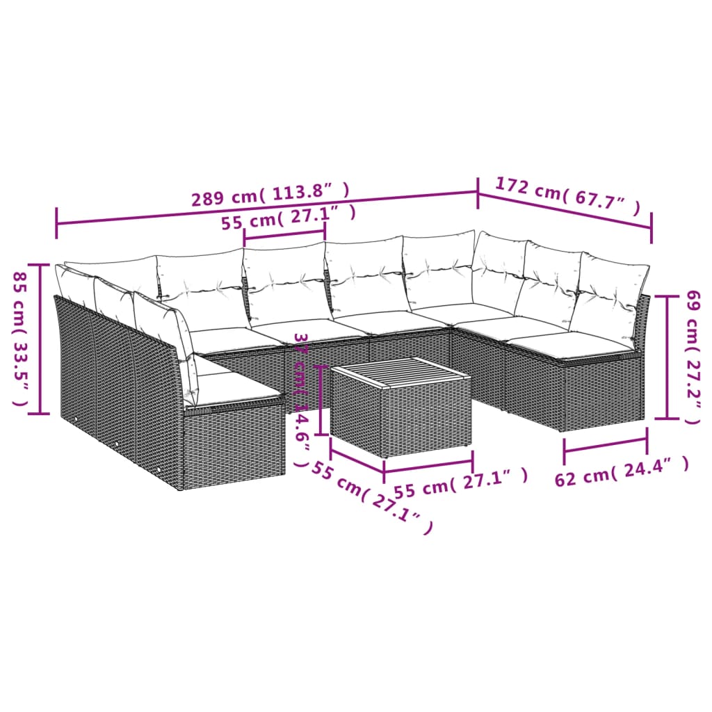 10-Delige Loungeset Met Kussens Poly Rattan Gemengd Beige