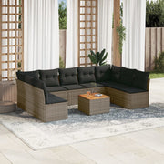 Loungeset 10-delig poly rattan grijs