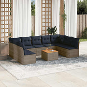 Loungeset 10-delig poly rattan grijs