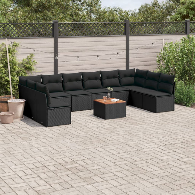 11-Delige Loungeset Met Kussens Poly Rattan Zwart