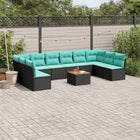 11-piece Lounge Set with Cushions Poly Rattan Black