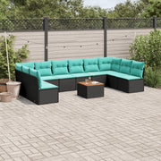 Loungeset poly rattan 11-delig zwart