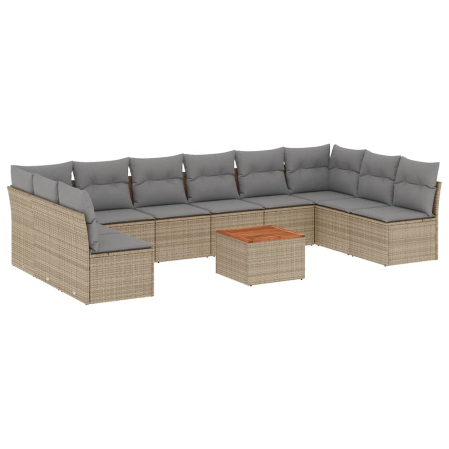 11-Delige Loungeset Met Kussens Poly Rattan Gemengd Beige