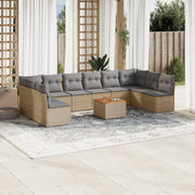 11-piece Lounge Set with Cushions Polyrattan Mixed Beige