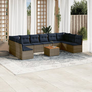 Loungeset poly rattan grijs 11-delig