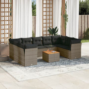 Loungeset 10-delig poly rattan grijs