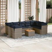 Loungeset poly rattan 10-delig grijs