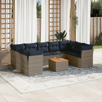 10-Delige Loungeset Met Kussens Poly Rattan