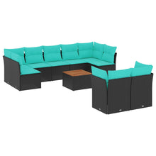 10-delige Loungeset met kussens poly rattan zwart