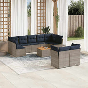 Loungeset poly rattan grijs 10-delig