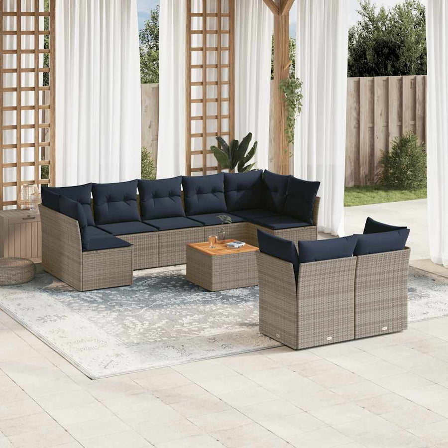 10-Delige Loungeset Met Kussens Poly Rattan