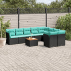 10-piece Lounge Set with cushions poly rattan black