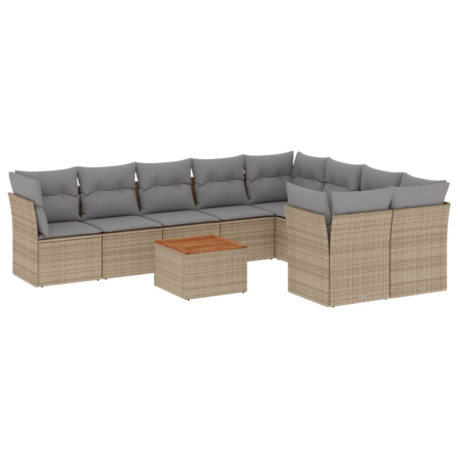 10-Delige Loungeset Met Kussens Poly Rattan Gemengd Beige