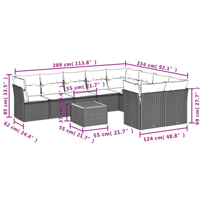 10-Delige Loungeset Met Kussens Poly Rattan