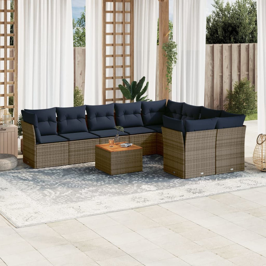 10-Delige Loungeset Met Kussens Poly Rattan