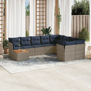 Loungeset 10-delig poly rattan grijs