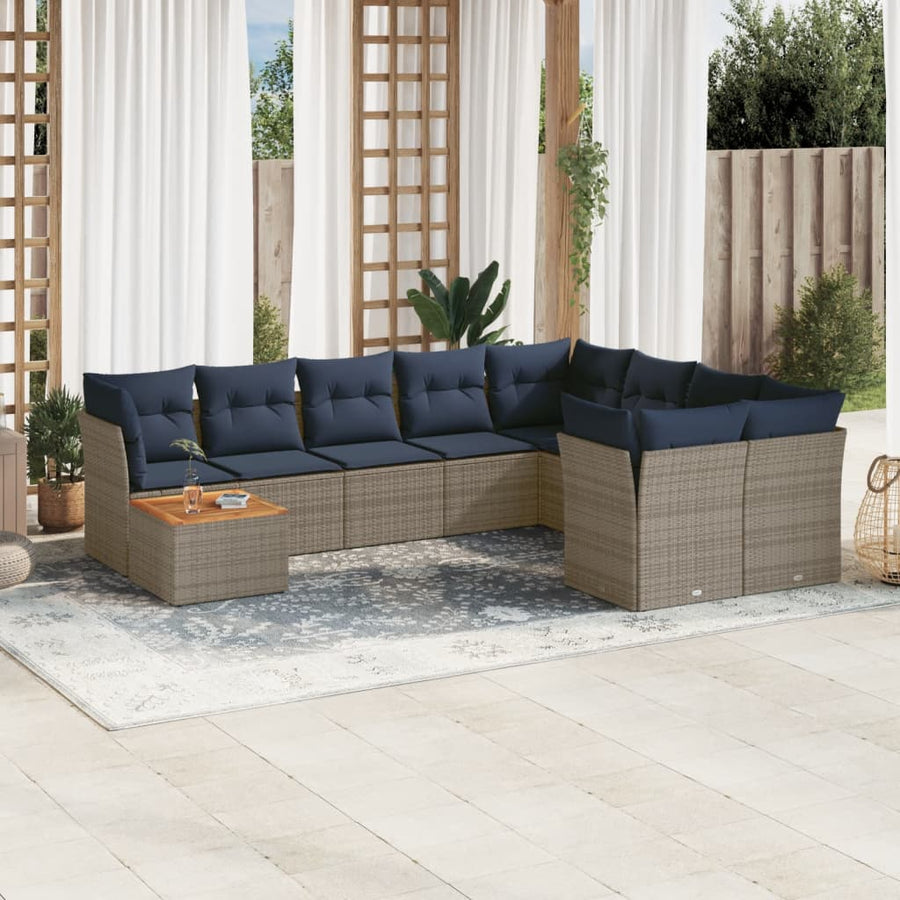 10-Delige Loungeset Met Kussens Poly Rattan