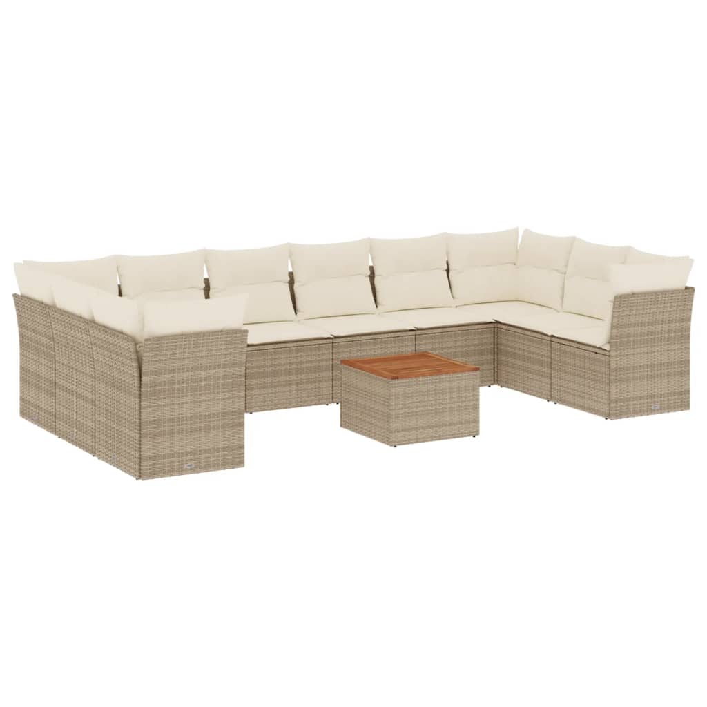 11-Delige Tuinset Met Kussens Poly Rattan Beige