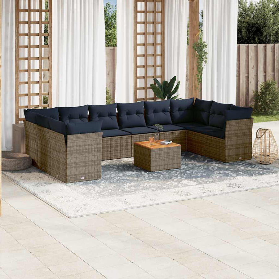 1 Loungeset Met Kussens Poly Rattan