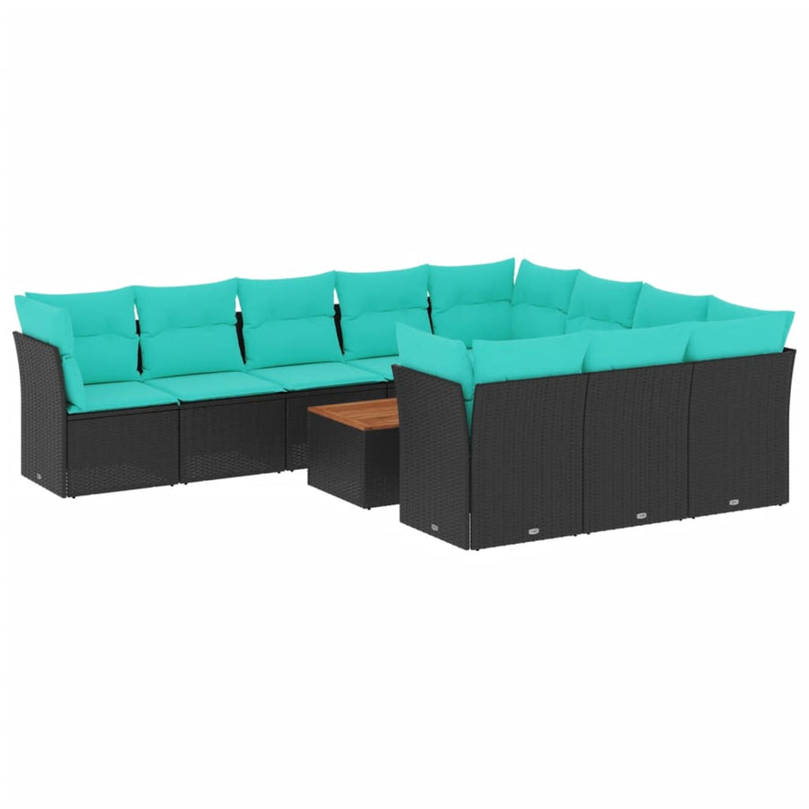 11-delige Loungeset met kussens poly rattan zwart