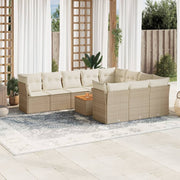 Tuinset 11-delig poly rattan beige met kussens