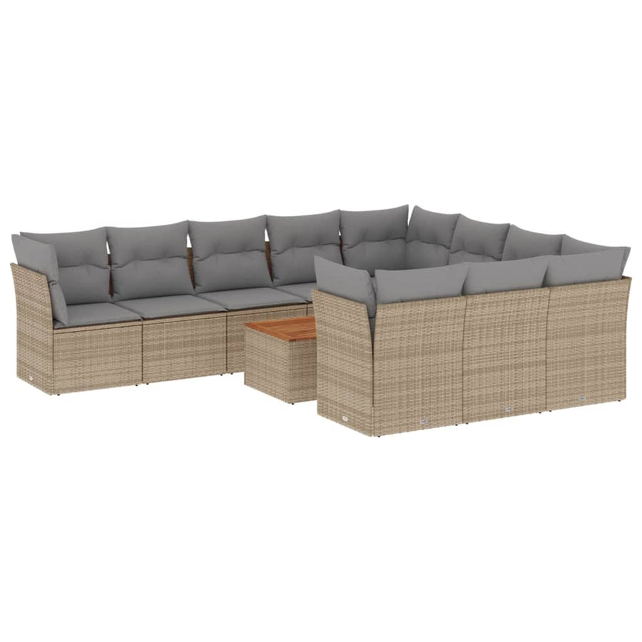 11-Delige Loungeset Met Kussens Poly Rattan Gemengd Beige