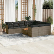 Loungeset 11-delig poly rattan grijs