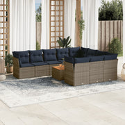 11-piece Loungeset with cushions poly rattan grey
