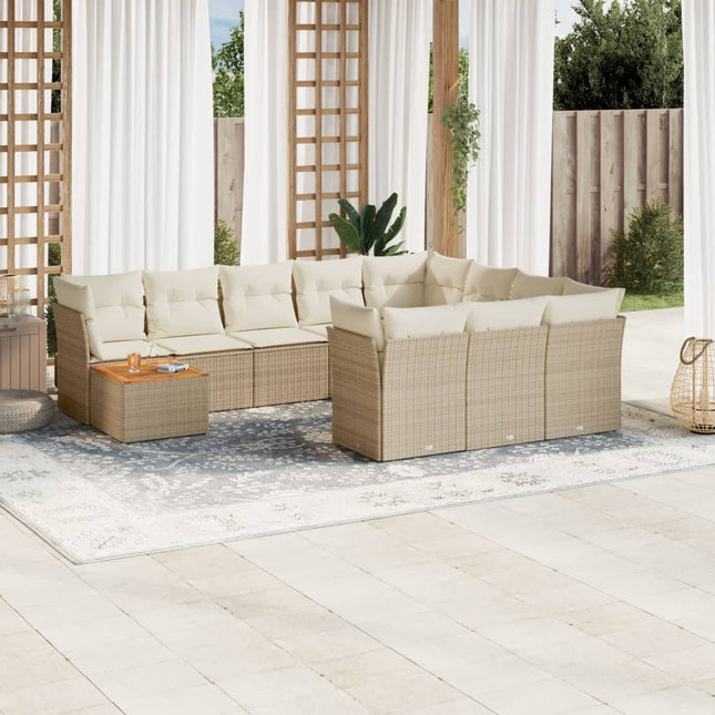 11-Delige Tuinset Met Kussens Poly Rattan Beige