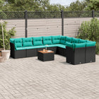 11-piece Lounge Set with Cushions Poly Rattan Black