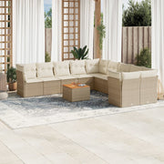 Tuinset 11-delig poly rattan beige met kussens
