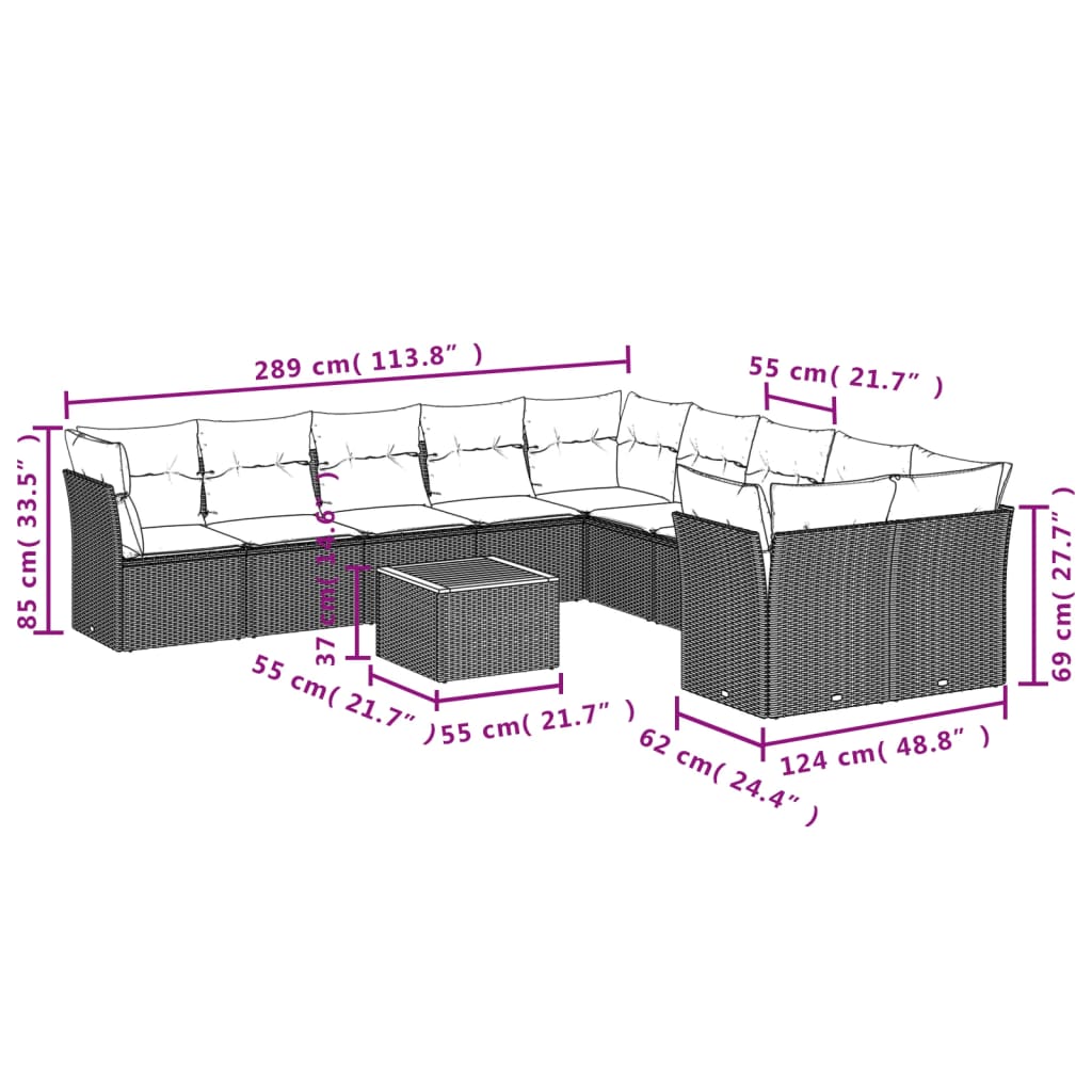 11-Delige Loungeset Met Kussens Poly Rattan Gemengd Beige