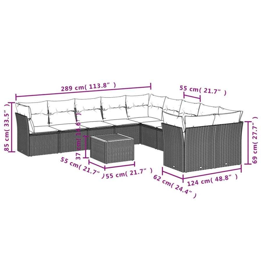 11-Delige Loungeset Met Kussens Poly Rattan Gemengd Beige