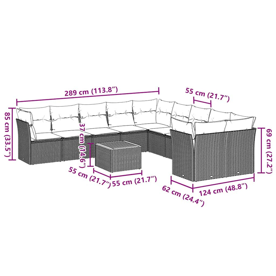 1 Loungeset Met Kussens Poly Rattan