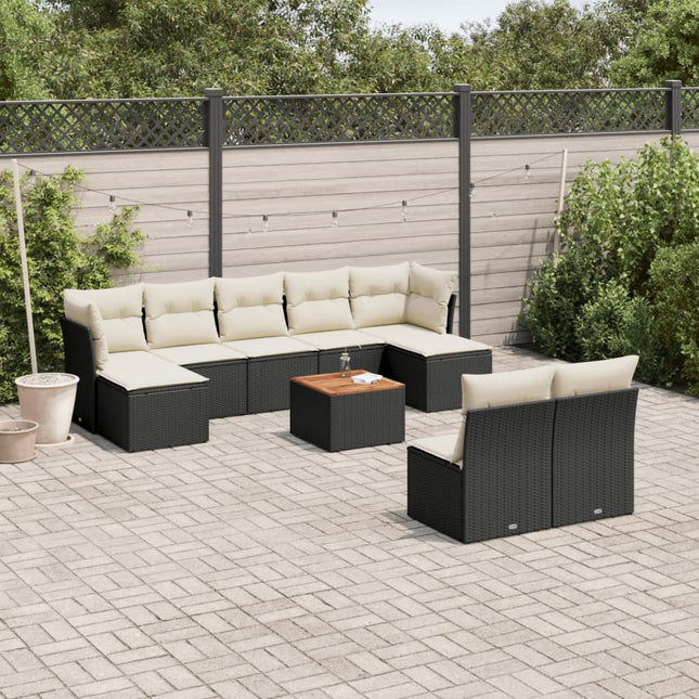 10-Delige Loungeset Met Kussens Poly Rattan Zwart