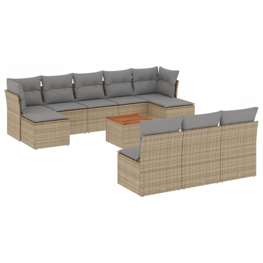 11-Delige Loungeset Met Kussens Poly Rattan Gemengd Beige