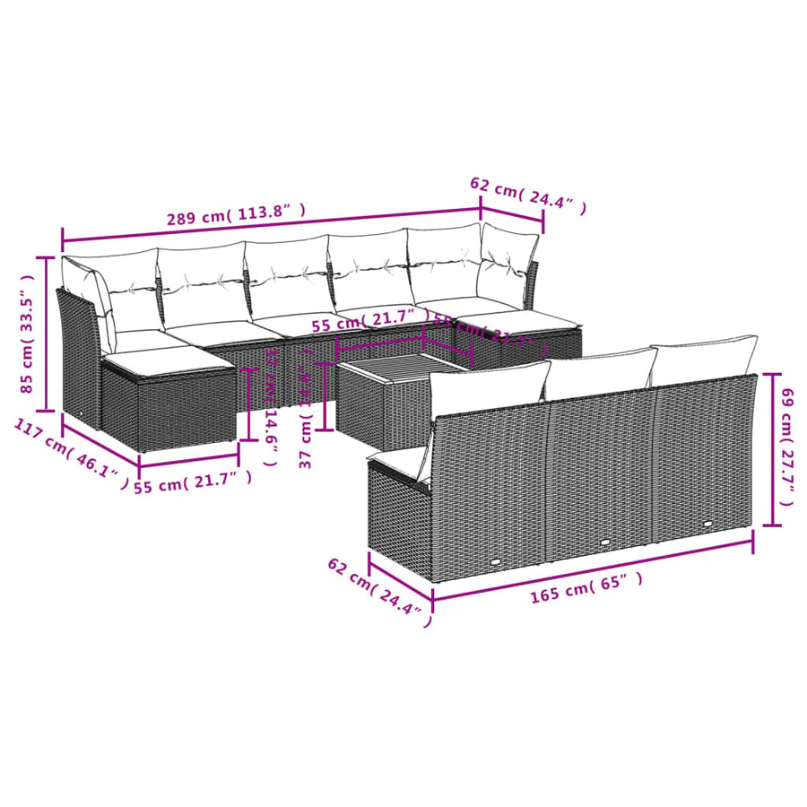 11-Delige Loungeset Met Kussens Poly Rattan Gemengd Beige