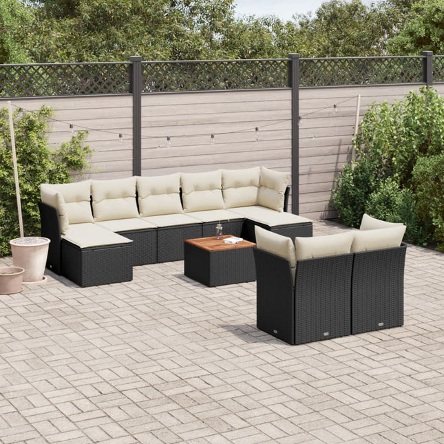 10-Delige Loungeset Met Kussens Poly Rattan Zwart