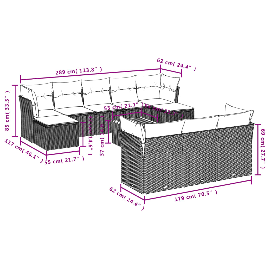 11-Delige Loungeset Met Kussens Poly Rattan Gemengd Beige