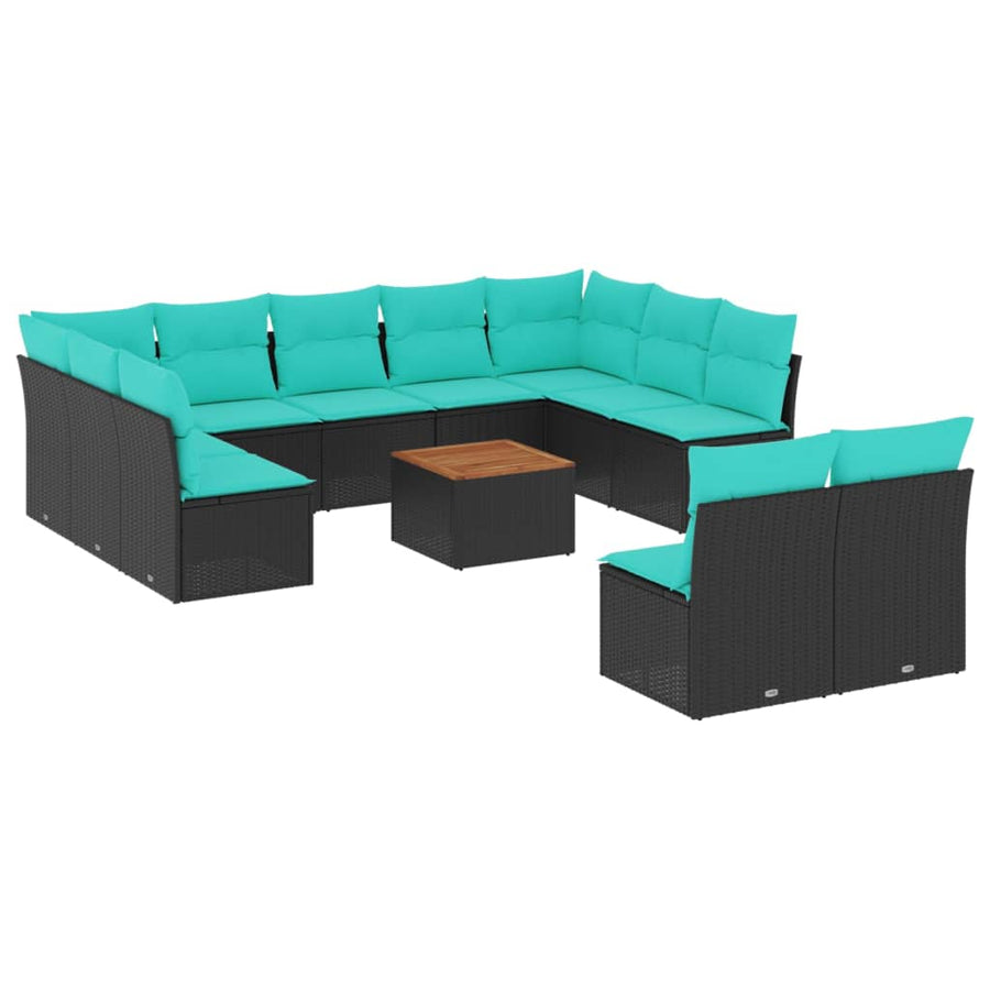 12-delige Loungeset met kussens poly rattan zwart