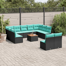 12-delige Loungeset met kussens poly rattan zwart