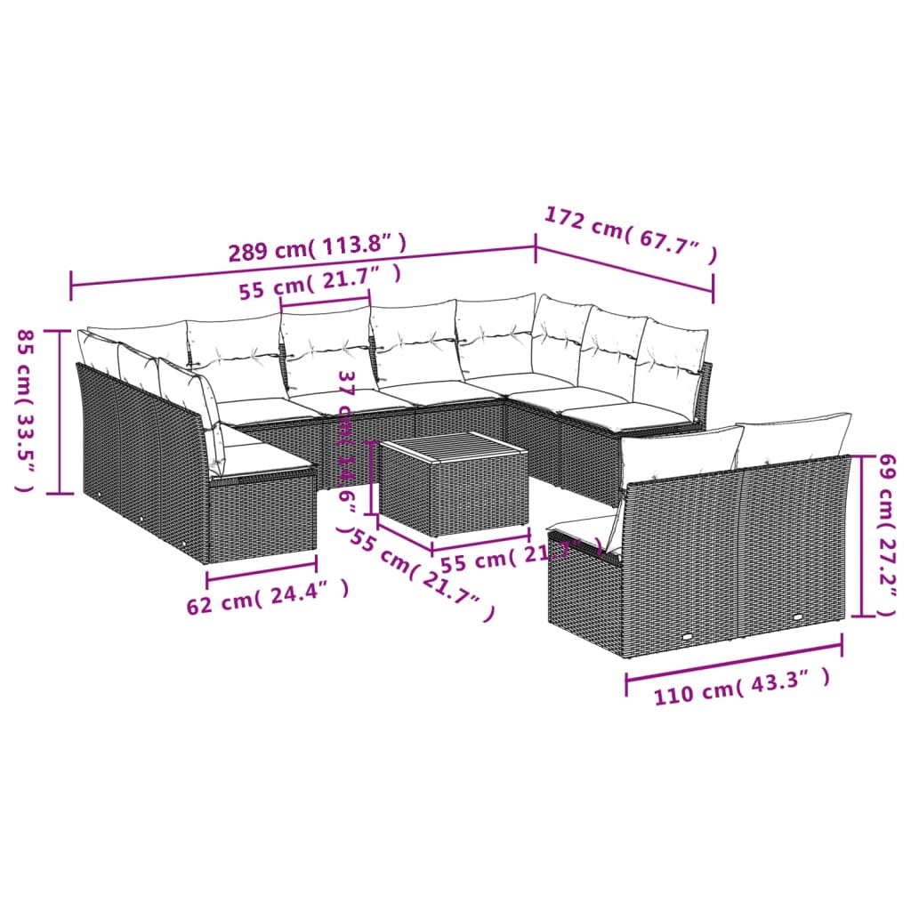12-Delige Loungeset Met Kussens Poly Rattan Beige
