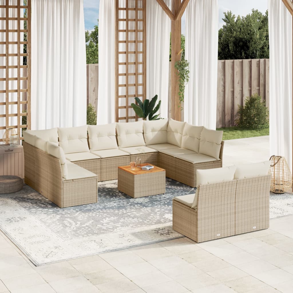 12-Delige Loungeset Met Kussens Poly Rattan Beige