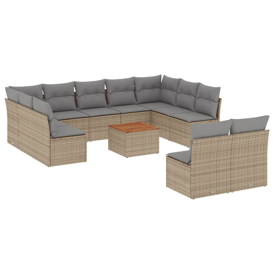 12-Delige Loungeset Met Kussens Poly Rattan Gemengd Beige