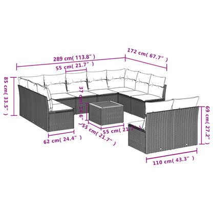 12-Delige Loungeset Met Kussens Poly Rattan Gemengd Beige