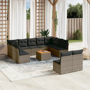 Loungeset 12-delig poly rattan grijs