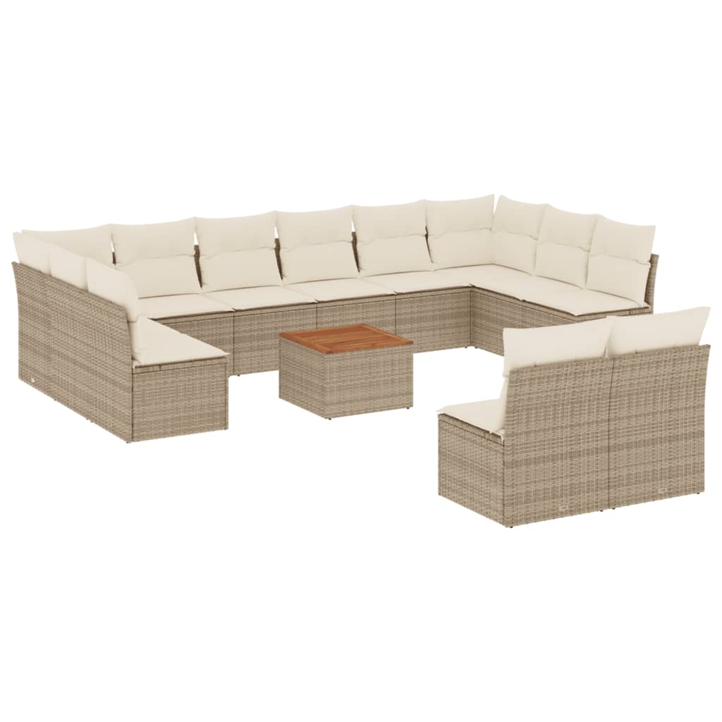 13-Delige Loungeset Met Kussens Poly Rattan Beige