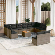 Loungeset 13-delig poly rattan grijs