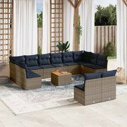 Loungeset poly rattan grijs 13-delig