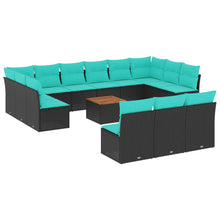 14-delige Loungeset met kussens poly rattan zwart